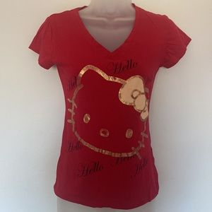 💜Hello Kitty Graphic  V neck Tee Stretchy.